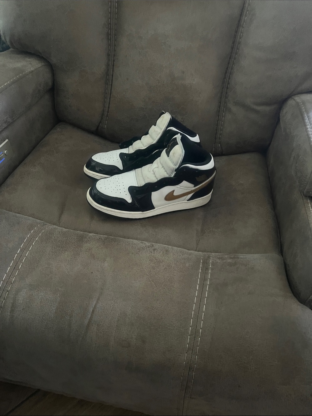 Jordan Kids Sneakers White Black with Metallic Gold Swoosh